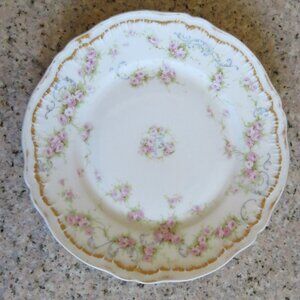 Haviland Limoges Lunch Plate Schleiger 340 Pink Flowers Blue Scroll Vtg (DK661)